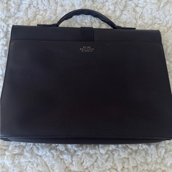 Smythson of Bond St Grosvenor Full Grain Briefcase Brown FREE SHIPPING! - Picture 6 of 13